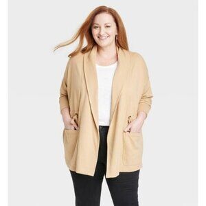 Knox Rose Women's XS Open Front Cinch Waist Cardigan Jacket Tan Extra Small